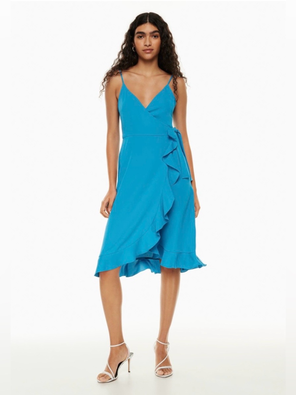Wilfred Soleia Dress Blue Satin Wrap Midi Dress L